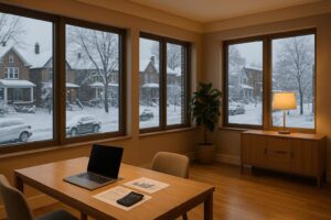 Window replacement cost concept in Quebec and Montreal with modern home interior