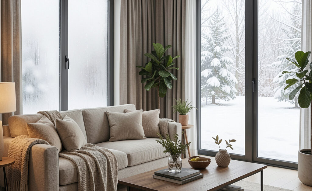 Foggy vs clear window comparison in a Quebec City home showing thermos failure and replacement difference